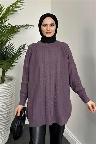 Ester Örgü Desen Kazak Leylak