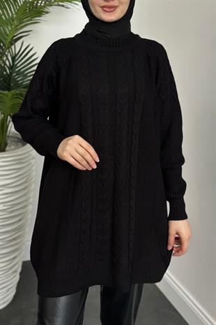 Ester Örgü Desen Kazak Siyah