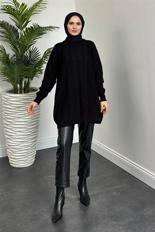 Ester Örgü Desen Kazak Siyah