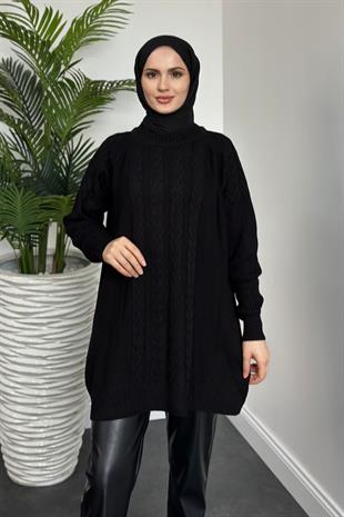Ester Örgü Desen Kazak Siyah