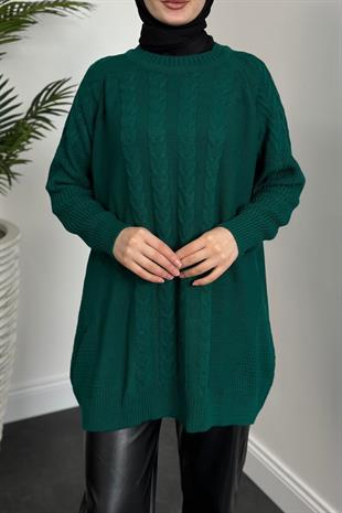 Ester Örgü Desen Kazak Zümrüt