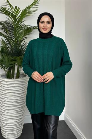 Ester Örgü Desen Kazak Zümrüt