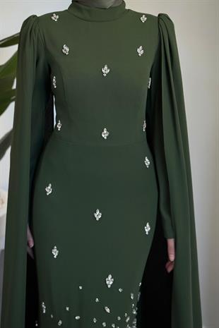 Farah Kolları Pelerinli Abiye Haki