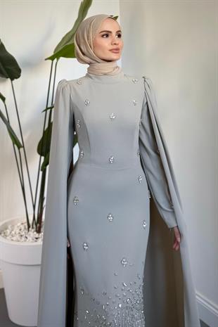 Farah Kolları Pelerinli Abiye Taş