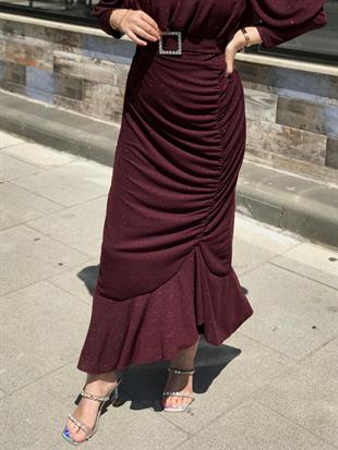 Farel Büzgülü Simli Abiye Bordo