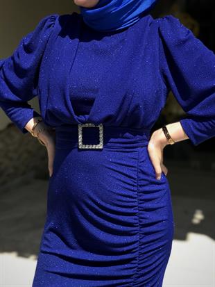 Farel Büzgülü Simli Abiye Saks Mavisi