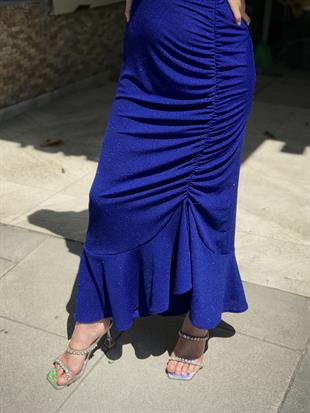 Farel Büzgülü Simli Abiye Saks Mavisi