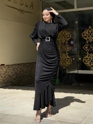 Farel Büzgülü Simli Abiye Siyah