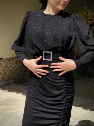 Farel Büzgülü Simli Abiye Siyah