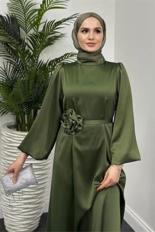 Fayette Kemeri Güllü Elbise Haki