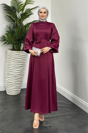 Fayette Kemeri Güllü Elbise Mürdüm