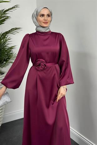 Fayette Kemeri Güllü Elbise Mürdüm
