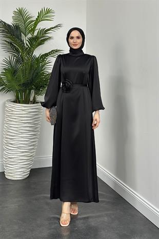 Fayette Kemeri Güllü Elbise Siyah