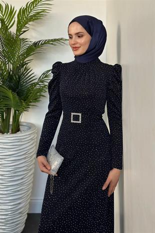 Federica Taşlı Karpuz Kol Abiye Lacivert