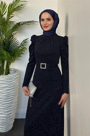 Federica Taşlı Karpuz Kol Abiye Lacivert