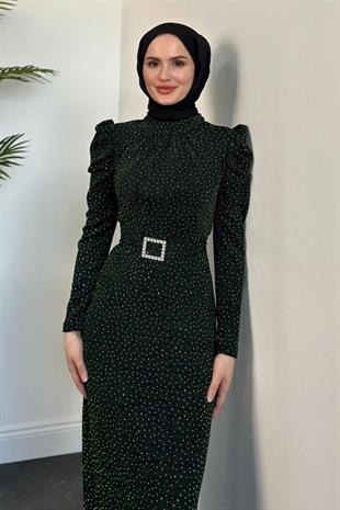 Federica Taşlı Karpuz Kol Abiye Zümrüt