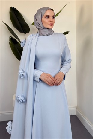 Feline Pelerinli Arkası İpli Abiye Bebe Mavisi
