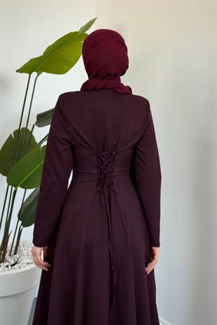 Feline Pelerinli Arkası İpli Abiye Mürdüm