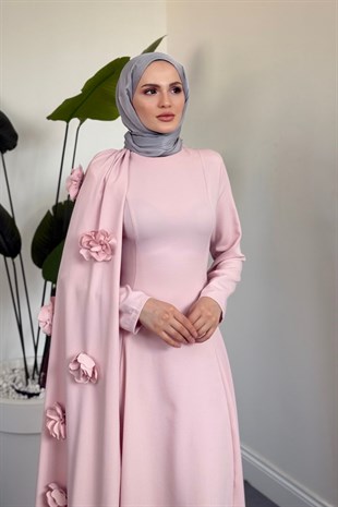 Feline Pelerinli Arkası İpli Abiye Şeker Pembesi