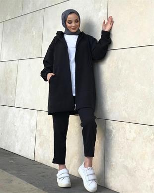 Fermuarlı Spor Takım Siyah
