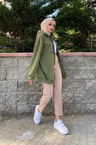 Fermuarlı Sweat Haki