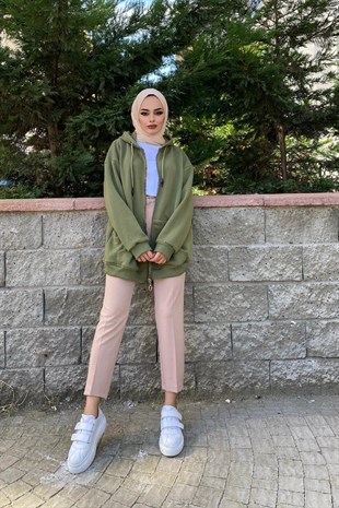 Fermuarlı Sweat Haki