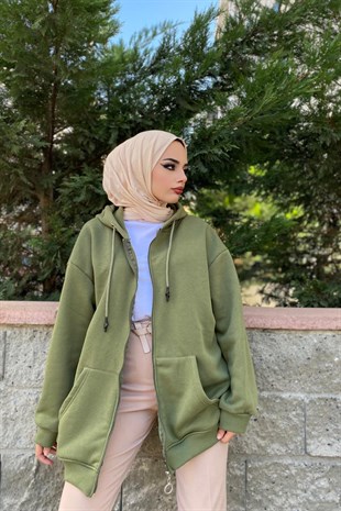 Fermuarlı Sweat Haki