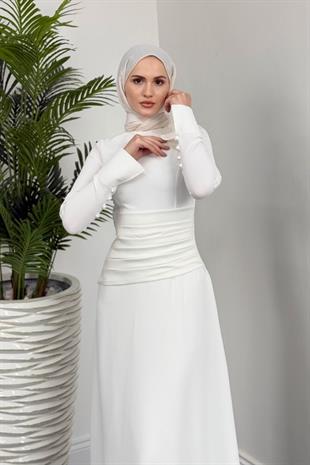 Fiore Beli Drapeli Balık Abiye Beyaz