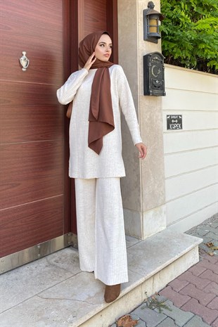 Fitilli Pantolonlu Takım Bej