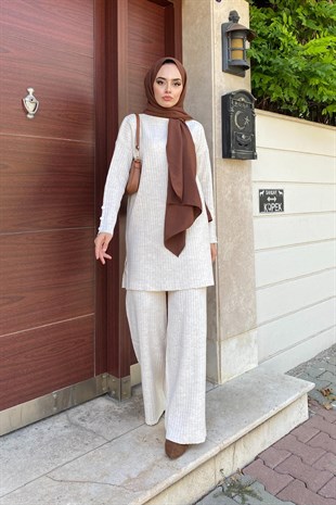Fitilli Pantolonlu Takım Bej