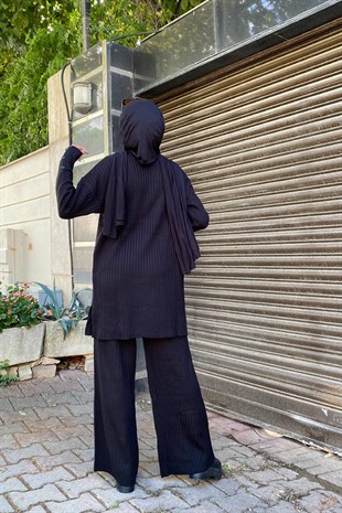 Fitilli Pantolonlu Takım Siyah