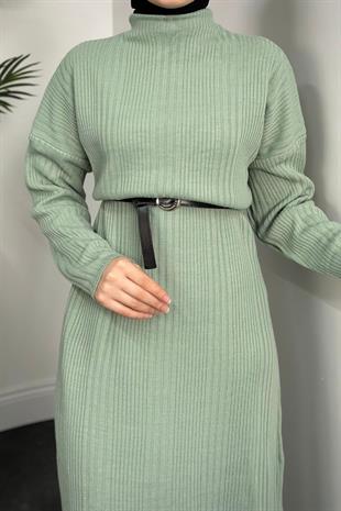 Fitilli Triko Elbise Mint