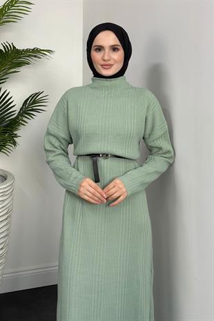 Fitilli Triko Elbise Mint