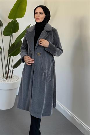 Fringe Astarlı Kaşmir Kaşe Kaban Füme