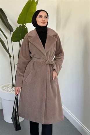 Fringe Astarlı Kaşmir Kaşe Kaban Vizon