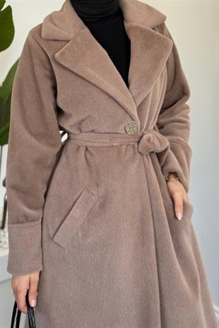 Fringe Astarlı Kaşmir Kaşe Kaban Vizon