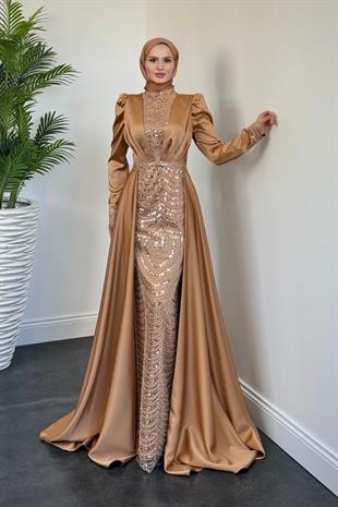 Gabriella Pelerinli Saten Abiye Gold