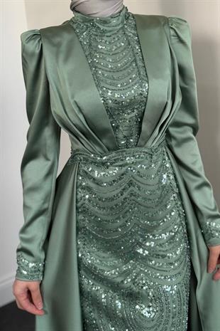 Gabriella Pelerinli Saten Abiye Mint