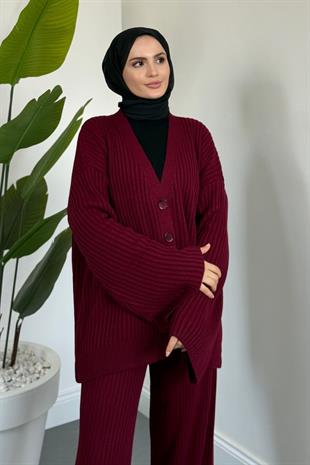 Galata Fitilli Hırka Takım Bordo
