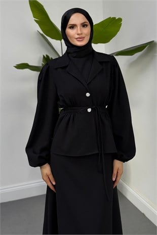 Gamila Jileli Ceketli Takım Siyah