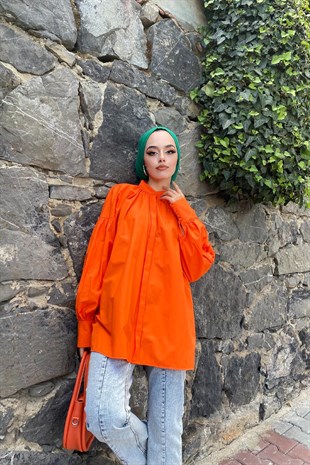 Gizli Düğmeli Gömlek Turuncu