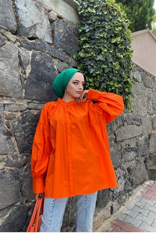 Gizli Düğmeli Gömlek Turuncu