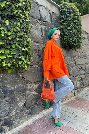 Gizli Düğmeli Gömlek Turuncu