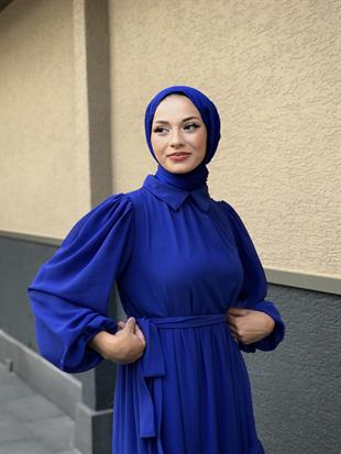 Gömlek Yaka Şifon Elbise Saks