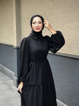 Gömlek Yaka Şifon Elbise Siyah