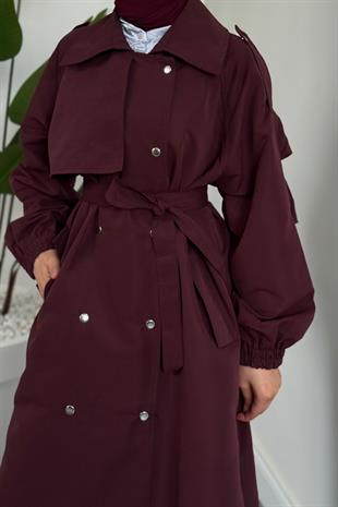 Haggy Çıtçıtlı Trençkot Vişne Çürüğü