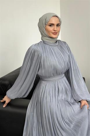 Hailey Janjan Kuşaklı Abiye Gri