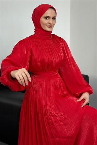 Hailey Janjan Kuşaklı Abiye Kırmızı