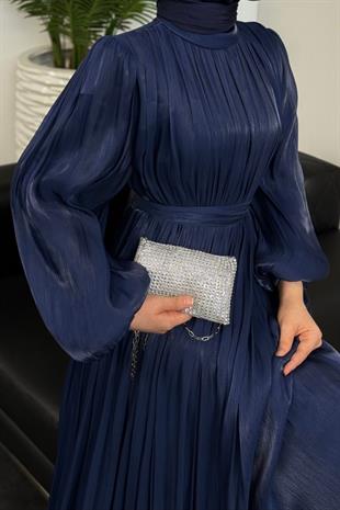 Hailey Janjan Kuşaklı Abiye Lacivert