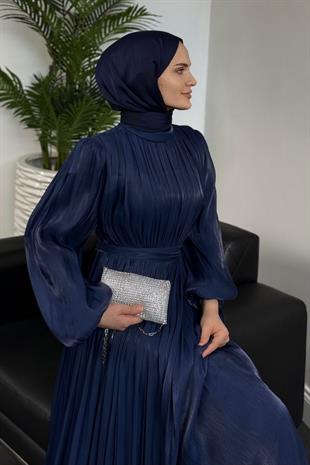 Hailey Janjan Kuşaklı Abiye Lacivert